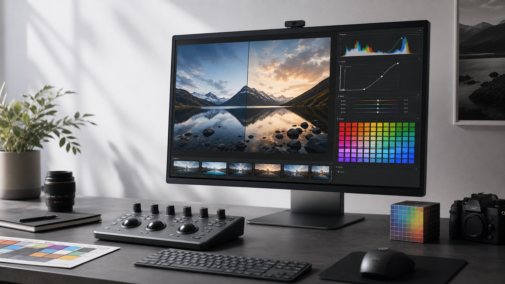 专业调色工作台展示 Lightroom 调色转为 CUBE LUT 的产品视觉